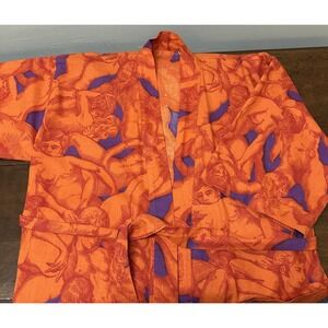 Vtg Unique MCM Fabric Smoking Jacket Robe Nudes Kama Sutra Male Female Unisex